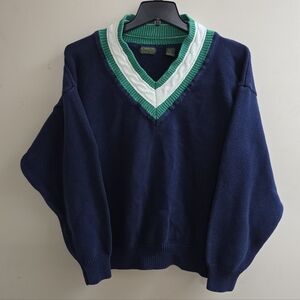Vintage Navy Green V Neck Sweater 90's College Preppy Polo Sport